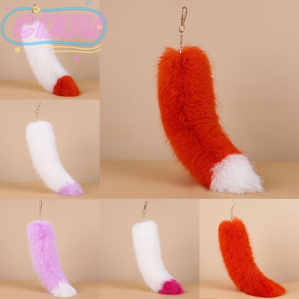CIXIU Therian Tail Bag Charms, Soft Plush ขนาดใหญ่ปุย Faux Fur Tail พวงกุญแจ, แฟชั่นหนา Warm FUR พวง