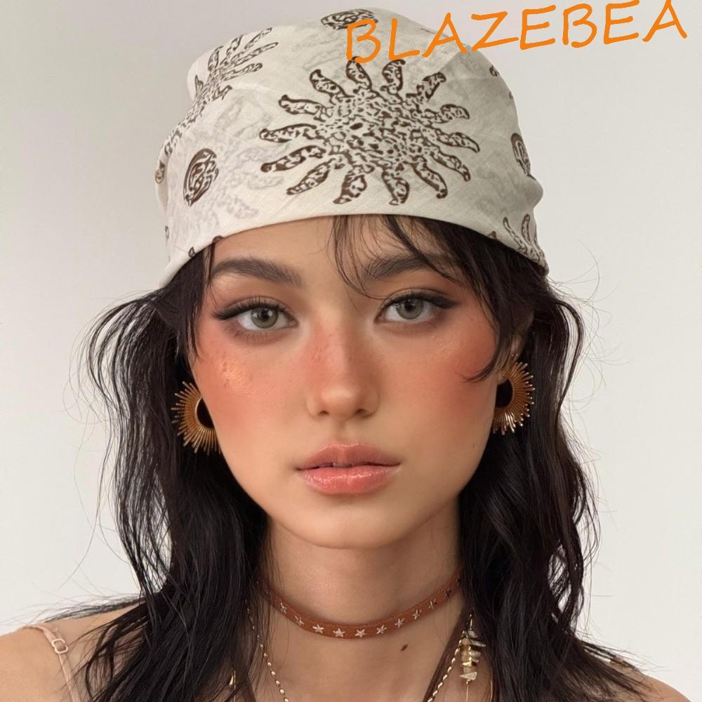 BLAZEBEA ผ้าพันคвเหลารูปสแควร์ ลายดอกไม้ Y2K สไตล์เรโทรฮิปฮอป เพอร์ก สำหรับสุภาพสตรี