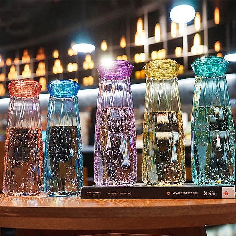🔥Sale ลดราคา🔥 กระบอกน้ำแก้ว รูปเพชร ขนาด500ml ทนความร้อน หนา ไม่แตกง่าย มีให้เลือก 5สี ดีไซน์สวยงาม