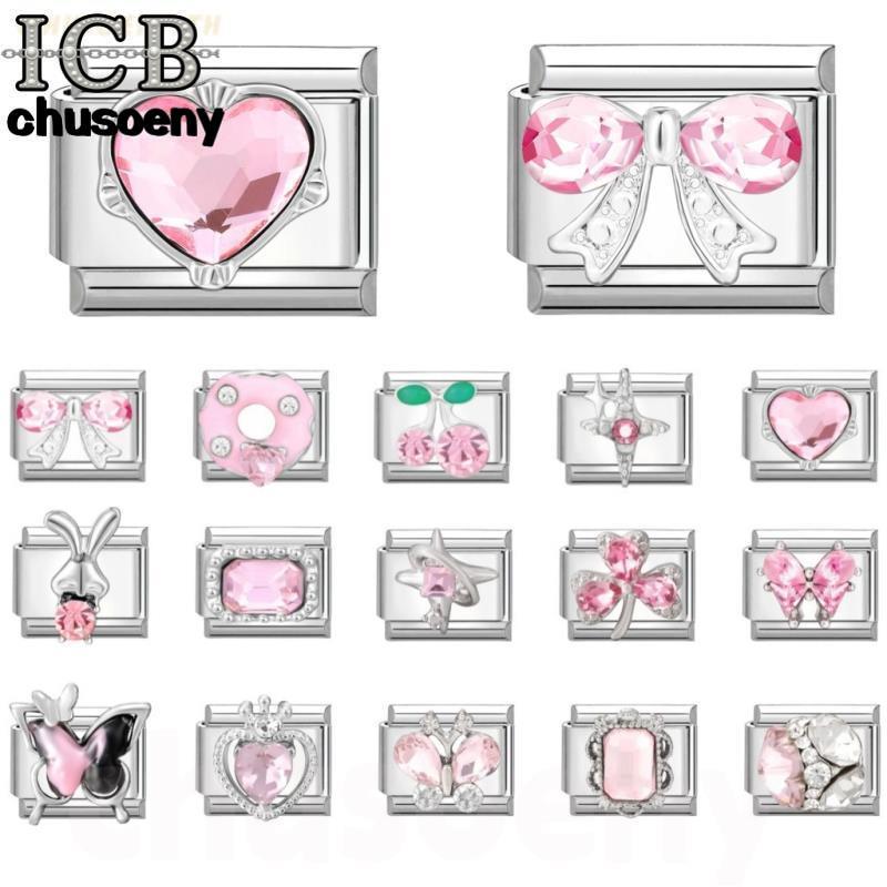 สร้อยข้อมือสแตนเลสสไตล์แพทช์ เพชรสีชมพูจากอิตาลี ขนาด 9 มิลลิเมตร สำหรับเสริมบุคลิกภาพ