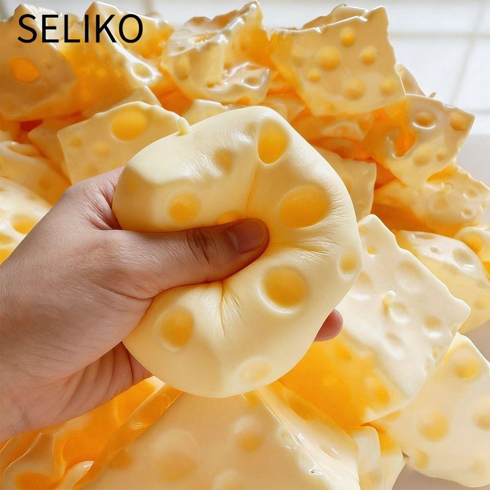 SELIKO Jumbo Cheese Cube Stress Ball, Anti-Stress Shapeable Cheese Squeeze Fidget Toy, Squishy Textu