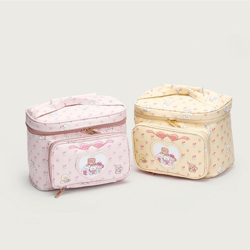 COD กระเป๋าเครื่องสำอางพกพา ความจุขนาดใหญ่ กันน้ำและกันฝุ่น สีเหลือง/ชมพู cosmetic bag