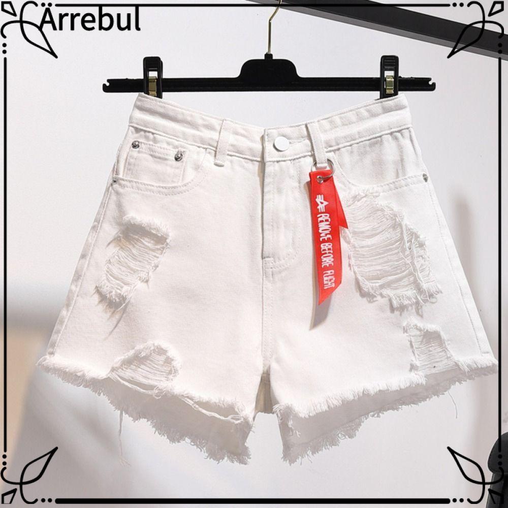 AREBUL Jean Shorts, Ripped Tassel Denim Shorts, Trended Raw Hem All-match Short Pants Girls