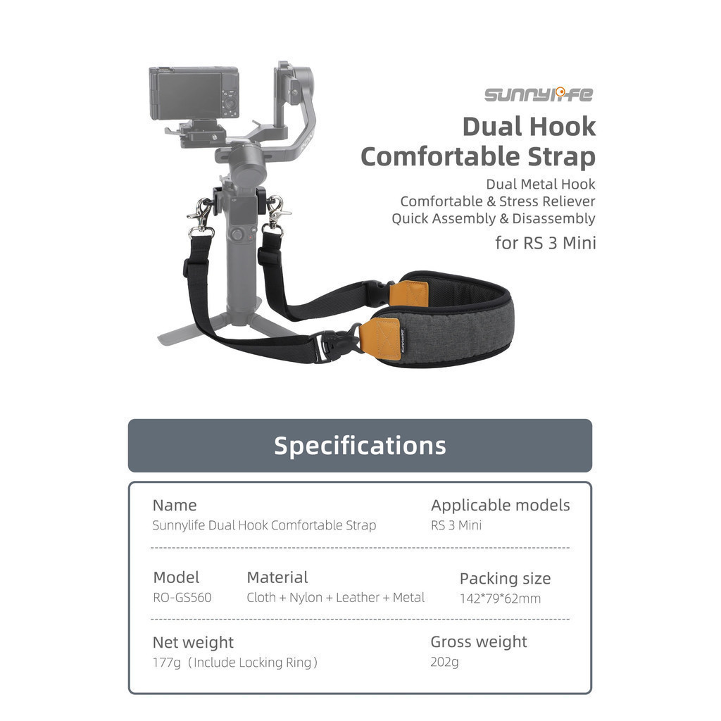 สายคล้องคอไหล่แบบปรับได้สําหรับ DJI RS3 Mini Dual Hook Strap Stress Reliever สายคล้องไหล่เข็มขัดสําห
