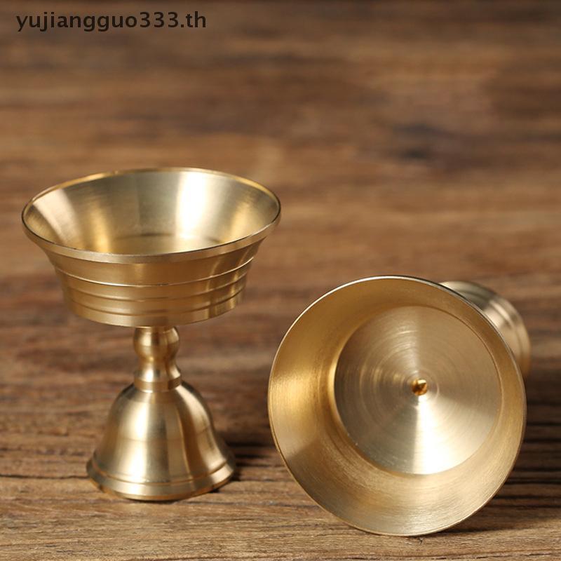 # yujiang # 1PC เชิงเทียนทองแดงผู้ถือโคมไฟเนยโคมไฟยาว Candlesti ใส่เทียนถ้วยทองแดงตกแต่งบ้าน.