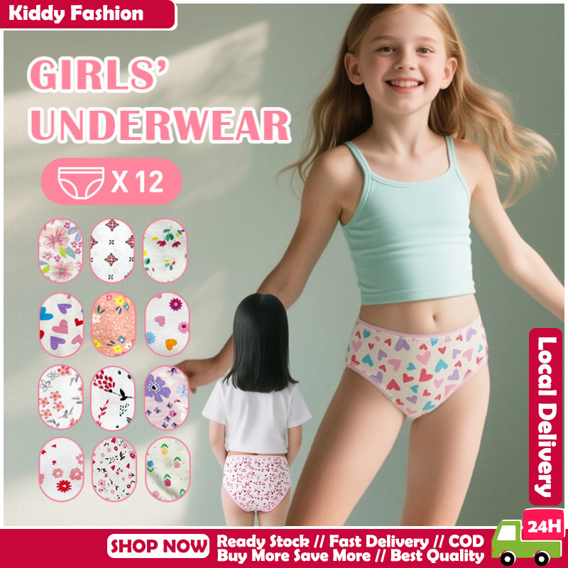 【จัดส่งเร็ว🚀】12 ชิ้น กางเกงในเด็กผู้หญิง 100% ผ้าฝ้าย ยืดหยุ่นสูง นุ่ม ระบายอากาศ เด็ก 3-12 ปี