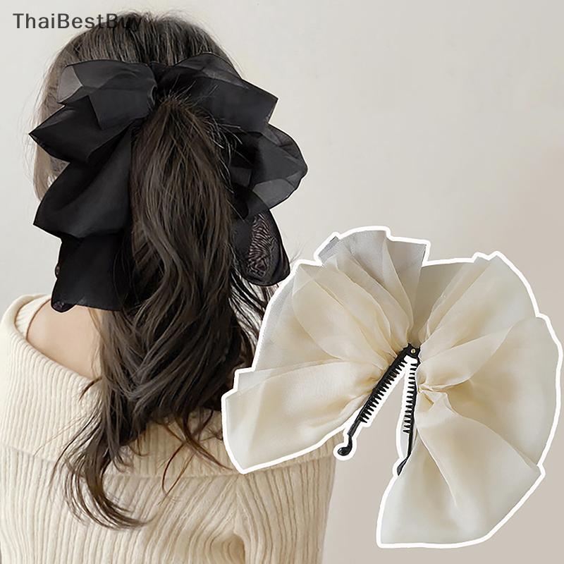 Thaibestbuy กิ๊บติดผมผ้าชีฟองทรงโบว์กล้วยคลิปหนีบผมหางม้าสูงสำหรับผู้หญิง2023ใหม่ล่าสุด