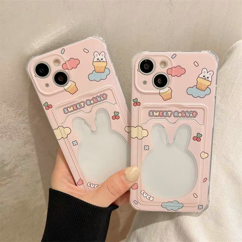 KB| เคสสำหรับ Xiaomi 11T 13T 14T 15T Poco X3 NFC X6 X7 M3 M5s M6 M7 Pro C40 C50 C51 C55 C65 C71 หวาน ที่วางบัตรกระต่ายกลวงไอศกรีมที่วางบัตรกระต่ายกลวง
