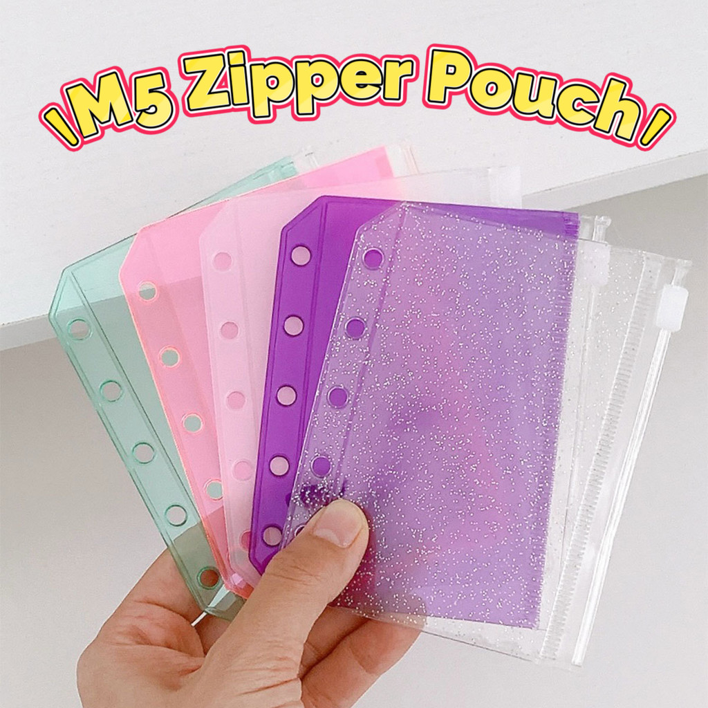 5 ชิ้น M5 ขนาด 5 หลุมกระเป๋า PVC สีสันสดใสหลวมแหวน Binder กระเป๋าด้านใน Sort Storage ซิปกระเป๋า