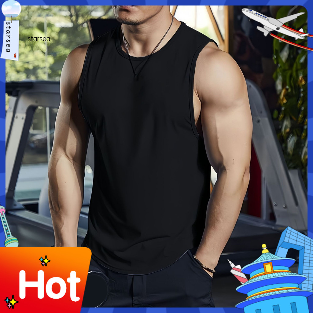 SRA ZK Men Casual Muscle เสื้อสีทึบผู้ชายเสื้อกล้ามผู้ชาย Slim Fit เสื้อแขนกุดเสื้อกล้ามรอบคอสบายๆฤด