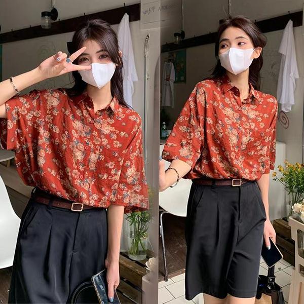 Red Berry เสื้อฮาวาย เสื้อเชิ้ต ดอกไม้วินเทจ สินค้ามาใหม่ ผ้านิ่ม สไตล์เกาหลีมา W368