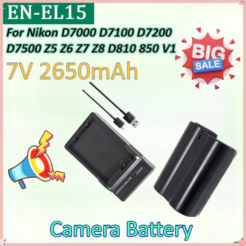 EN-EL15 7V 2650mAh สําหรับ Nikon D7200 D7500 D7000 D7100 Z5 Z7 Z8 Z6 II 2Z6III ZF MB-D11 MB-D12 D810