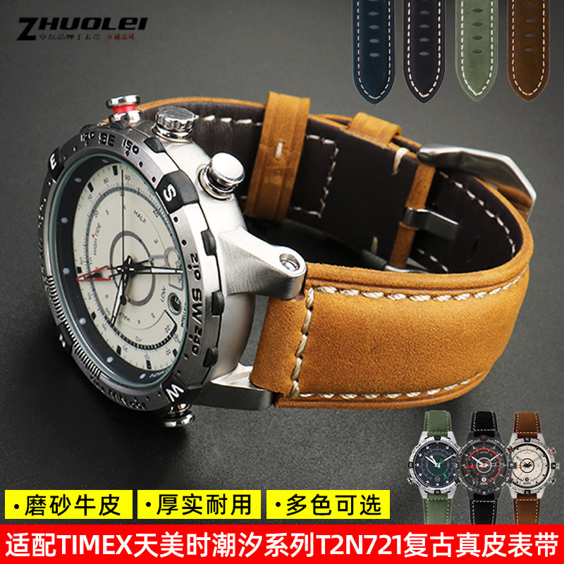 9ZUQ [จัดส่งจากจีน] เหมาะสําหรับ TIMEX/TIMEX สายนาฬิกาผู้ชายอินเทรนด์เข็มทิศ T2N721 T2N720 สายหนังแท