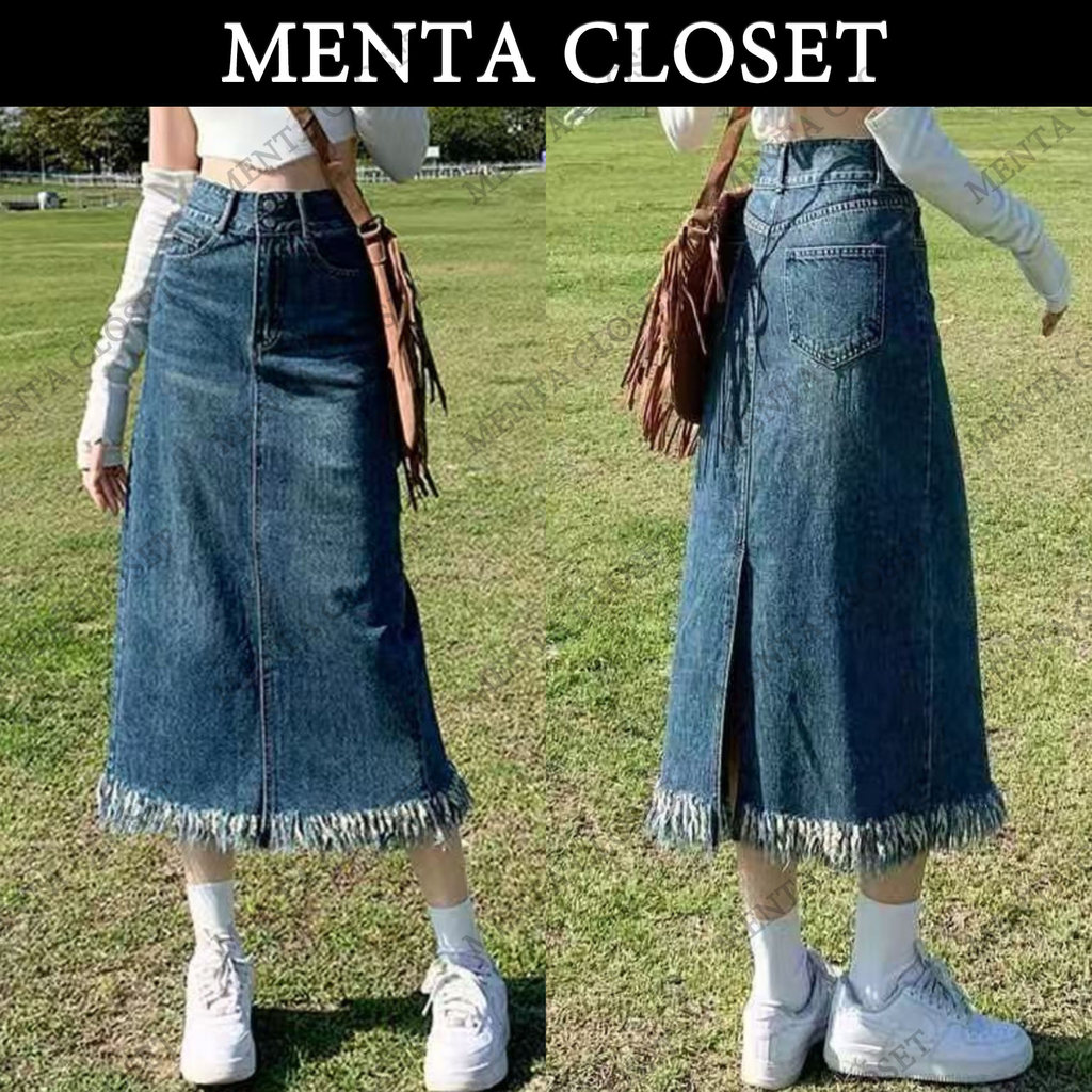 MentaCloset🖤 กระโปรงครึ่งตัวผ่าหลัง ฤดูใบไม้ผลิรุ่นใหม่ แฟชั่นเอวสูง S-5XL กระโปรงรัดสะโพกทรงตัว A🩵V77