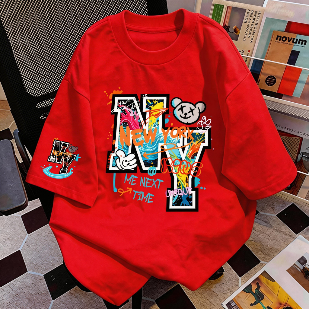 TEE·SHOP เสื้อยืด oversize เสื้อเท่ๆ เกาหลี “NY Graffiti” ไม่หดตัว เสื้อแฟชั่นใ เกาหลีสไตล์ พิมพ์ลาย ผ้านิ่มใส่สบาย COD ราคา ถูกที่สุด ดีลบีเคเค แกลเลอรีภาพที่ 2