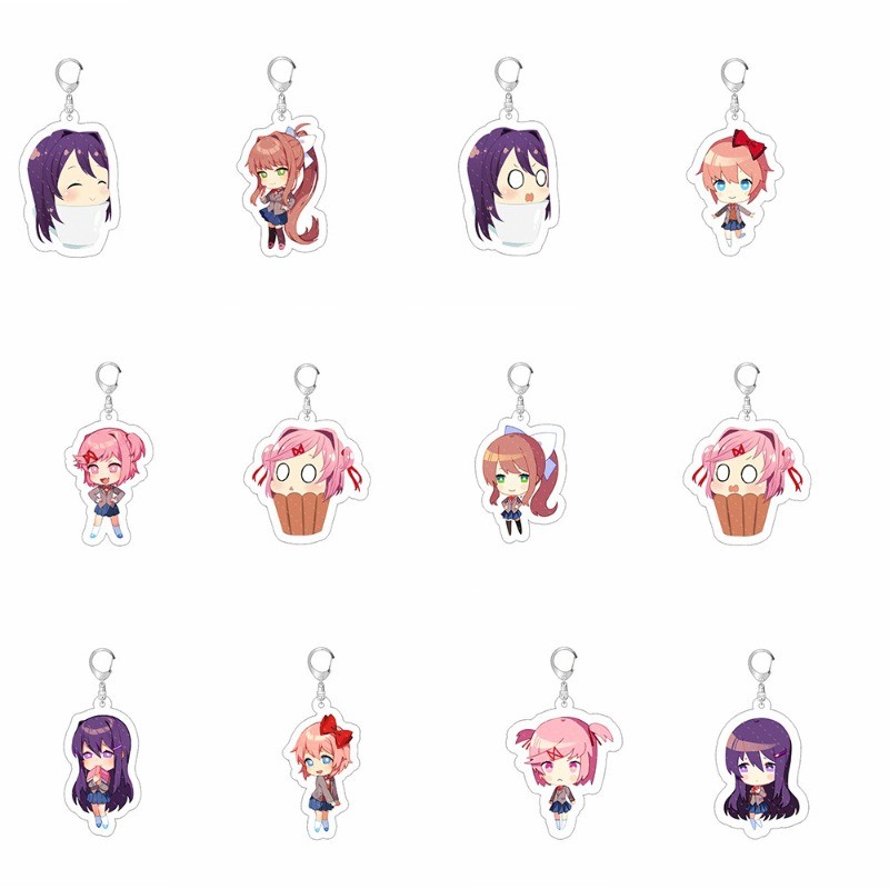 Hot Anime 10cm Doki Doki Literature Club! Club ! Cute Keychains Acrylic Keychain Bag Accessories Car Keying Kawaii Gifts
