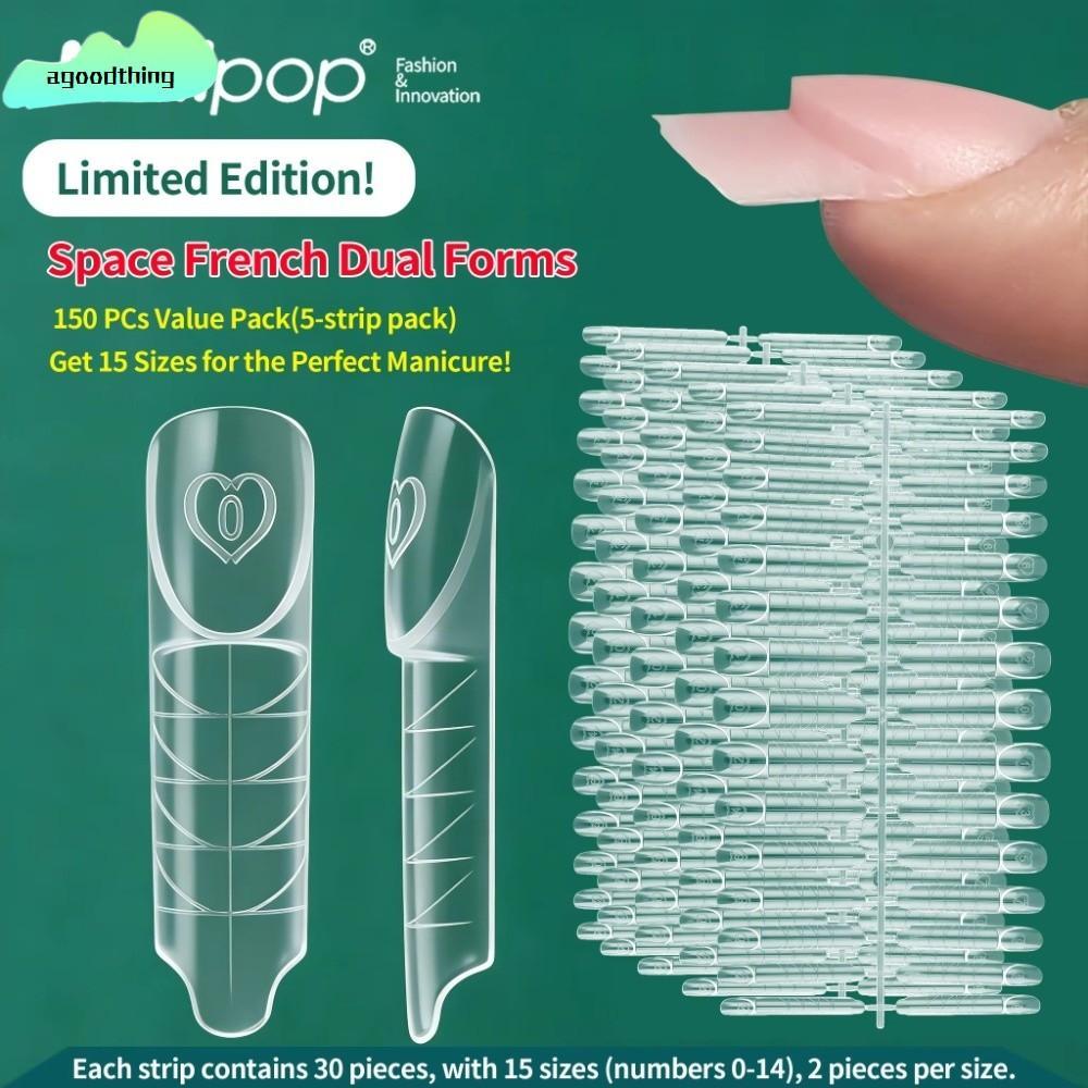 AGOODTHING 75/150 ชิ้น Space เล็บรูปแบบ,Reusable พลาสติกเล็บ Extension Builder,โปร่งใส 15 ขนาดโพลีเจ