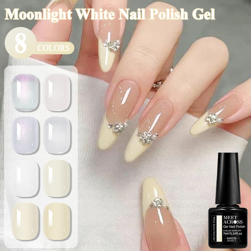 MEET ACROSS 7ml Jelly Milky White Nail Gel Moonlight Color Gel กึ่งถาวร UV Gel Nail Art