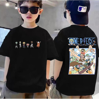 【จัดส่งภายใน24ชั่วโมง】เสื้อยืดแขนสั้นผ้าฝ้ายฤดูร้อน ลายลูฟี่ แอนิเมะญี่ปุ่น สำหรับเด็กผู้ชาย คอกลม รองรับเก็บเงินปลายทาง