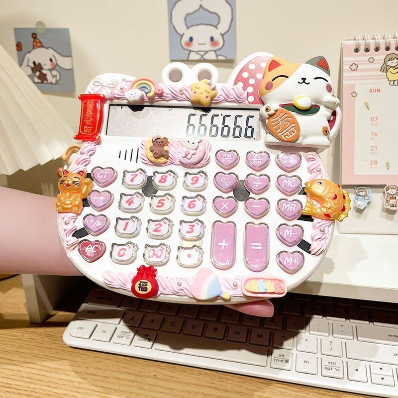 การ์ตูน Lucky Cat เสียงคอมพิวเตอร์น่ารัก ins คอมพิวเตอร์มูลค่าสูงครีมการเงินตุ๊กตากาวปุ่มใหญ่ 3.9 JJ