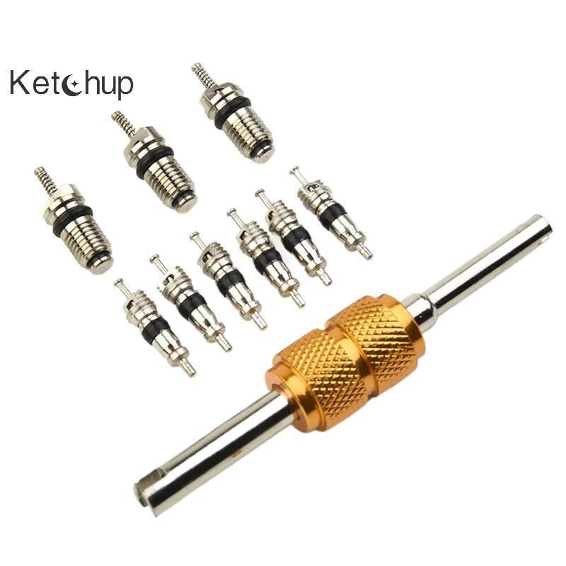 [Kegup-t] 9 ชิ้น R134a ยานยนต์เครื่องปรับอากาศวาล์ว Core + 1 ชิ้น Remover เครื่องมือสําหรับระบบ A/C 