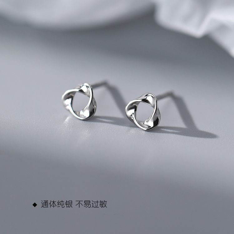 TB Spot Goods#S999Pure silver Möbius earrings for piercing care, hypoallergenic, high-end, compact a