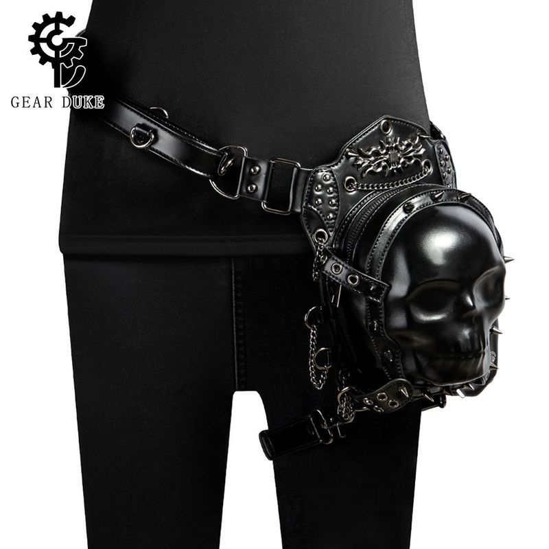 TEMU ขายร้อน Creative Skull สุภาพสตรี Messenger กระเป๋า Multi-Carry Dark Punk รถจักรยานยนต์เอวกระเป๋