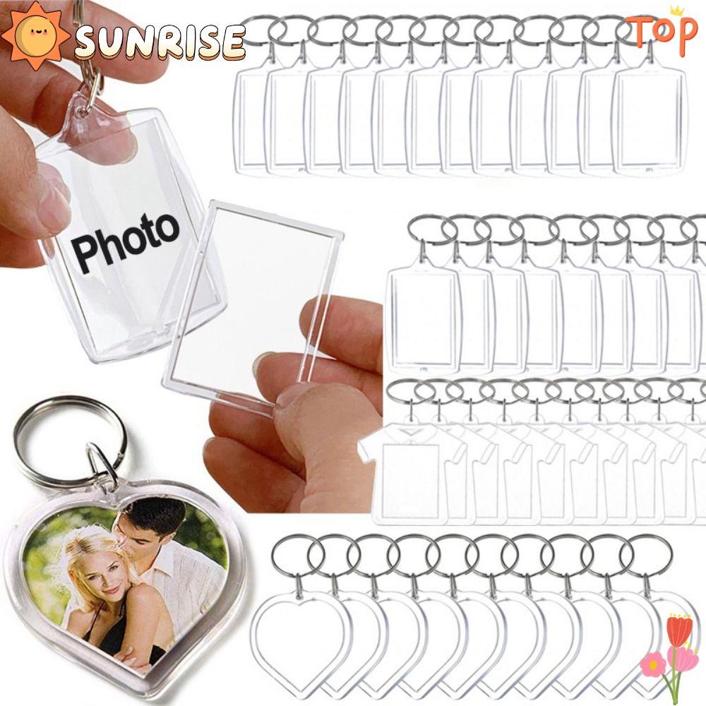 SUNRISE 5 ชิ้นพวงกุญแจกรอบรูป, Snap-In Custom ใส่ Photo Blank พวงกุญแจ, จี้อะคริลิคพู่โปร่งใสพวงกุญแ