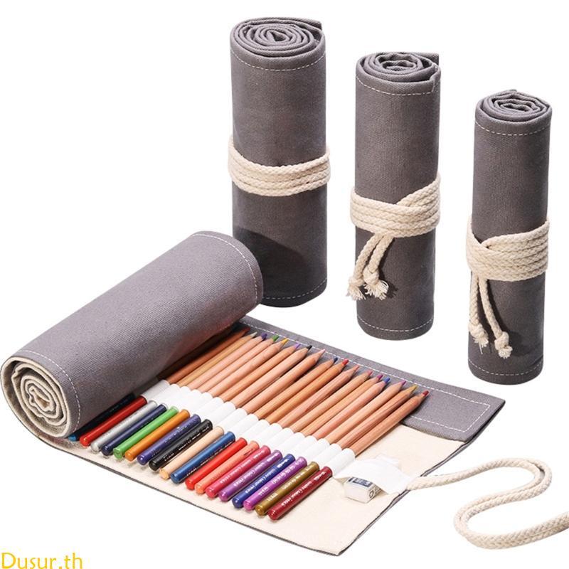 Dusur Artist Paint Brush Holder Canvas Roll Up Bag Case Paint Brush Storage Pouches สําหรับน้ํามันสี