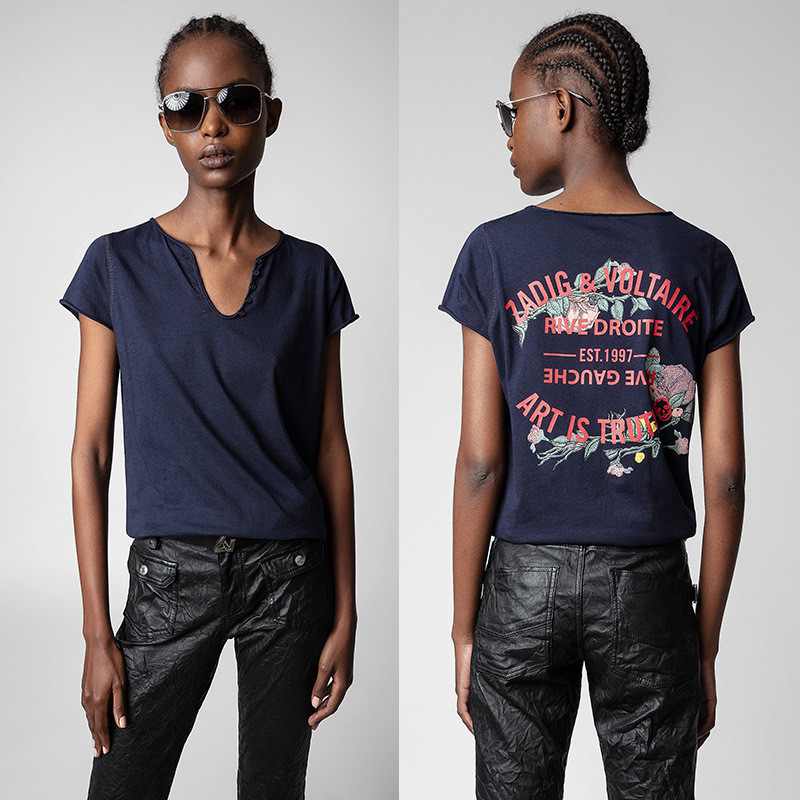 AQNT ZADIG&VOLTAIRE 2023New summer French style with classic letter and flower rhinestone embellishm