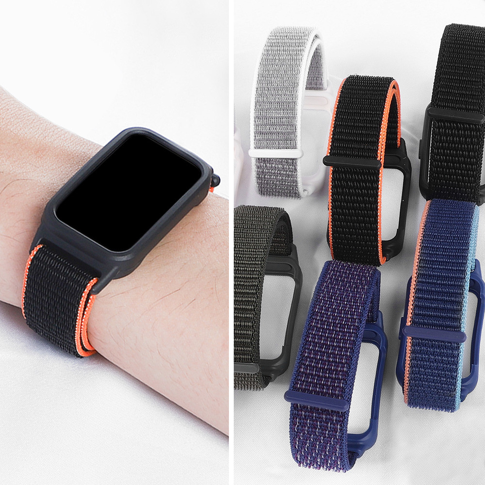 Anti Gores TPU Case + ไนลอนห่วงสําหรับ Huawei Band 10 9 8 7 เข็มขัดสายรัดข้อมือสร้อยข้อมือป้องกันหน้าจอกรอบกันชนอุปกรณ์เสริมสําหรับ Smartwatch Huawei Band 10 9 8 7 NFC