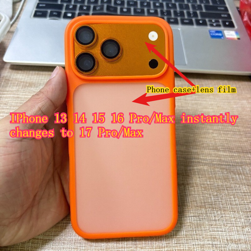 เปลี่ยน 17 Pro Max ในเคสโทรศัพท์โปร่งแสงด้าน + ชุดฟิล์มเลนส์เคสโทรศัพท์สีสําหรับ IPhone 16 15 14 13 Pro Max ถึง 17 Pro MAX แปลงทันทีกรณีฝาครอบ