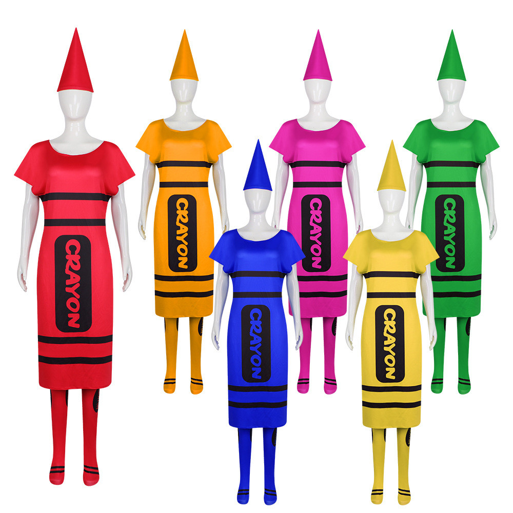 2D performance cosplay costume for adults, funny crayon character role-play, couple's funny costume,