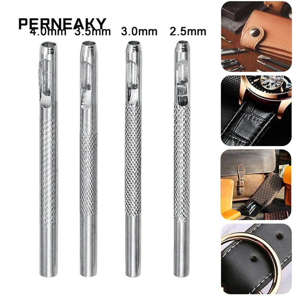 PERNEAKY เครื่องเจาะรูตา, เหล็กคาร์บอนเงินหนังเจาะรู, ทนทาน 2.5/3/3.5/4 มม. เข็มขัดนาฬิกาบิตรูกลวง