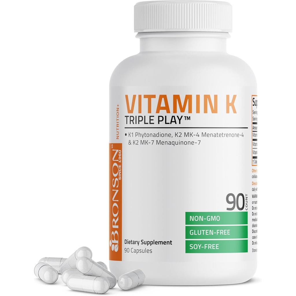 Bronson Vitamin K Triple Play (Vitamin K2 MK7 / Vitamin K2 MK4 / Vitamin K1) Full Spectrum Complex V