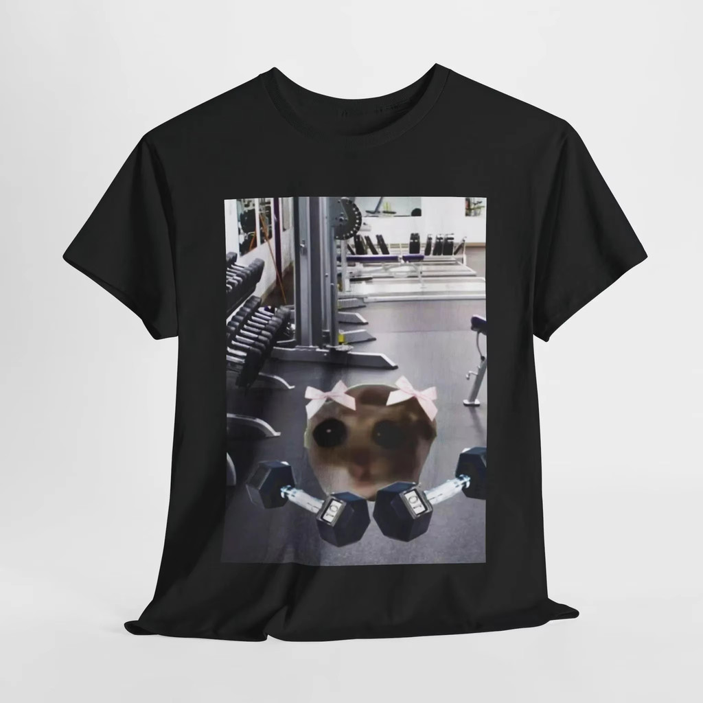 แฟชั่นSad Hamster Fitness Funny Meme T-Shirt Men's and Women's Short Sleeve Cotton Tees Y2k Shirt Vi