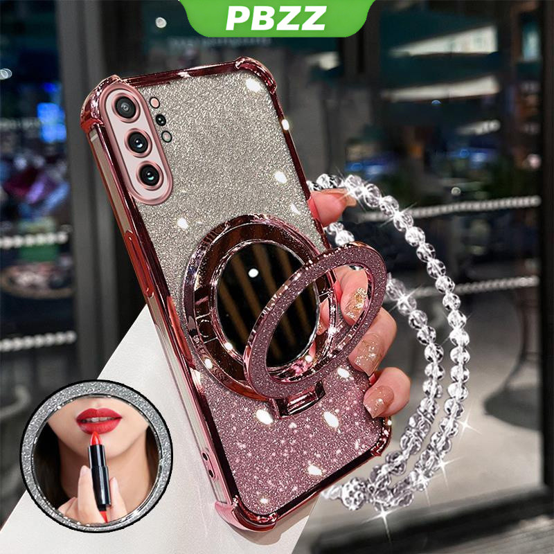 PBZZ FOR เคส [3 in 1] เคสสำหรับ Samsung Note 10 Plus Samsung Note 10 Pro เคสใส่โทรศัพท์ softcase ซิลิโคนกันกระแทกฝาครอบดีไซน์ใหม่ aesthetic lanyard กระจกแต่งหน้าพร้อมตัวยึด sjsfhzj01
