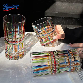 แก้วกระจก300/400ml ลายสีรุ้งวินเทจ | แก้วดื่มเครื่องดื่มเย็น สไตล์คลาสสิก เหมาะของขวัญ งานปาร์ตี้