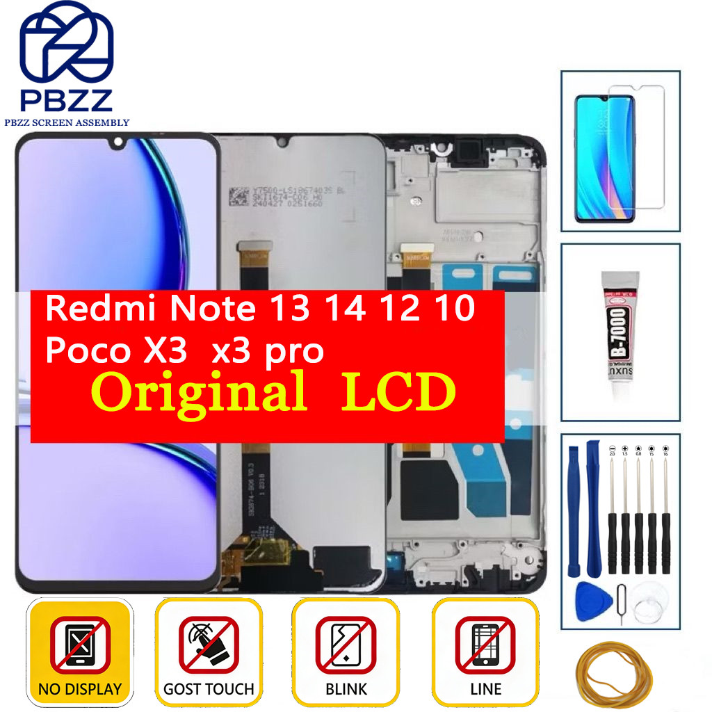 PBZZ จอแสดงผล LCD หน้าจอสําหรับ Redmi หมายเหตุ 13 4G/หมายเหตุ 14/หมายเหตุ 12 Pro/หมายเหตุ 10 Pro 4G/