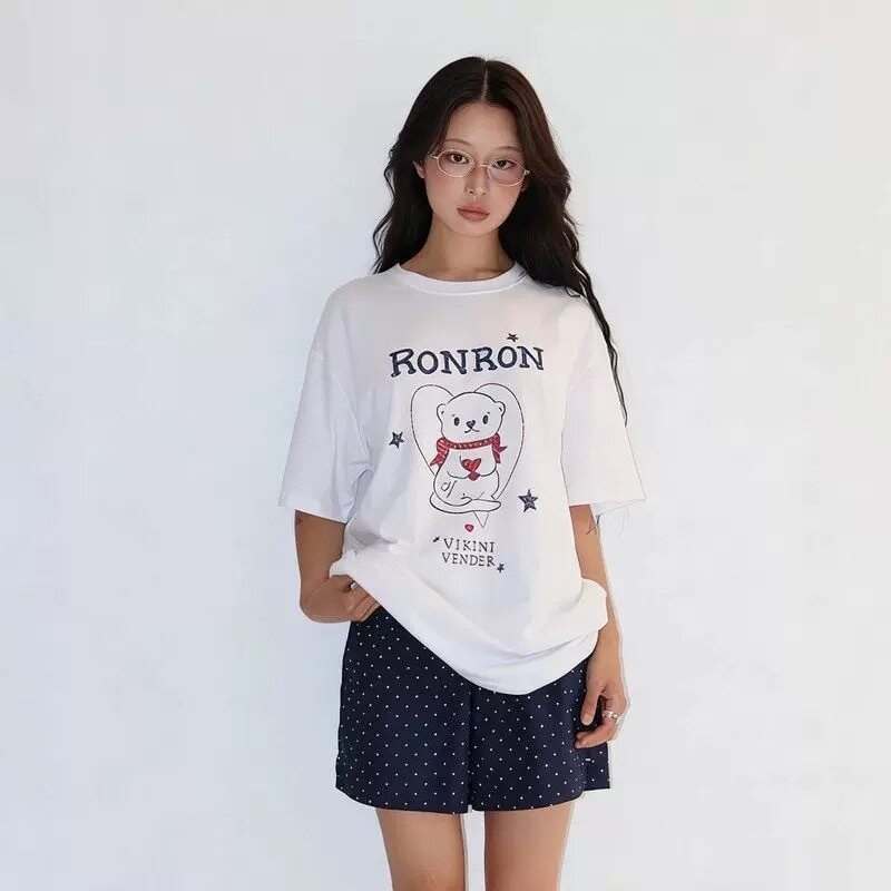 เกาหลี RON*RON 100% Cotton Oversize Women Tee