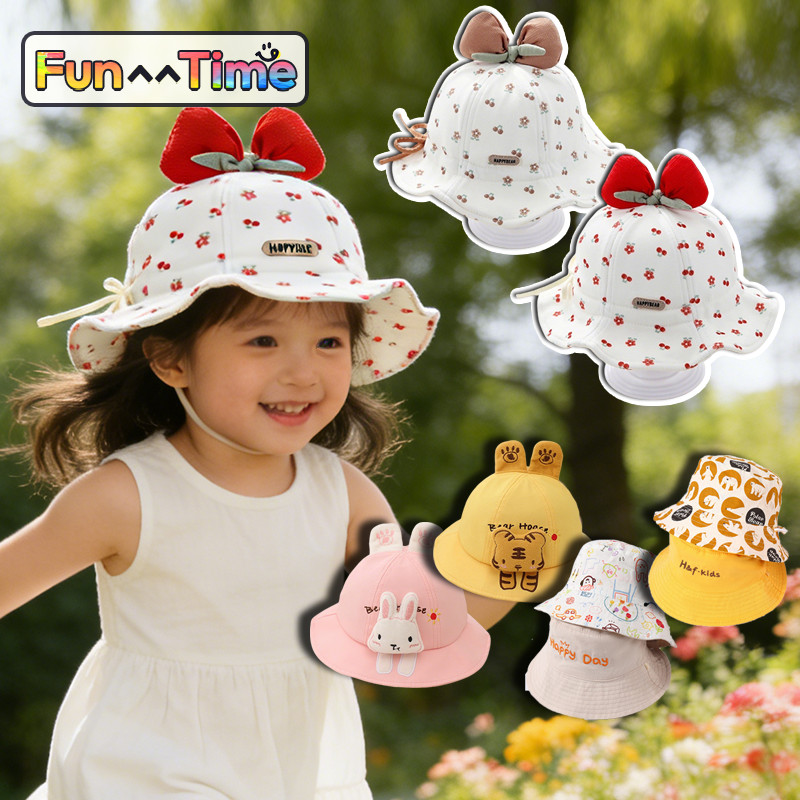 สําหรับเด็กผู้ชาย และเด็กผู้หญิง หมวกกันแดดเด็ก สไตล์ชาวประมง กันลม กันแดด 1-10อายุ