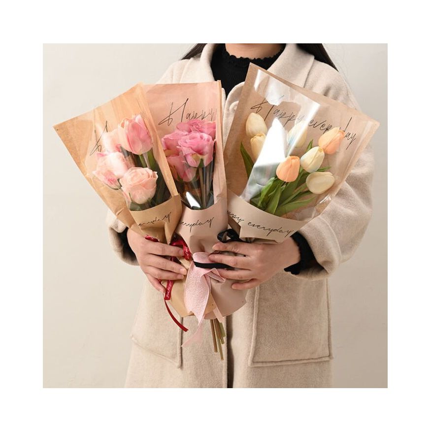 20 แผ่นของ Cellophane Instant Bouquet Wrapper Kraft Motif Happy Everyday ห่อดอกไม้ Florist วัสดุ Fst