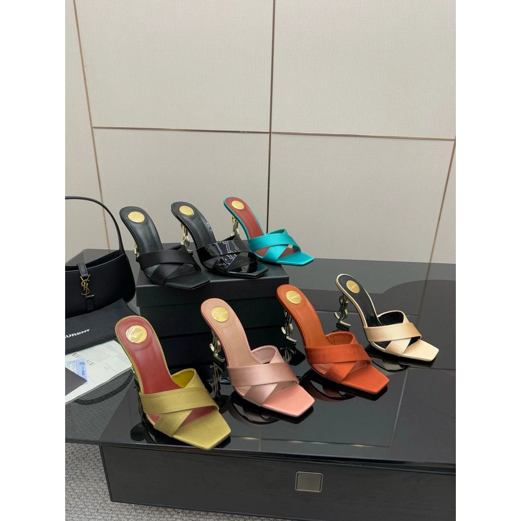 [JW High Luxury] Saint Lauren * YSL25ss Golden Letter Heel Special-Shaped Heel Woods High Heel Slipp