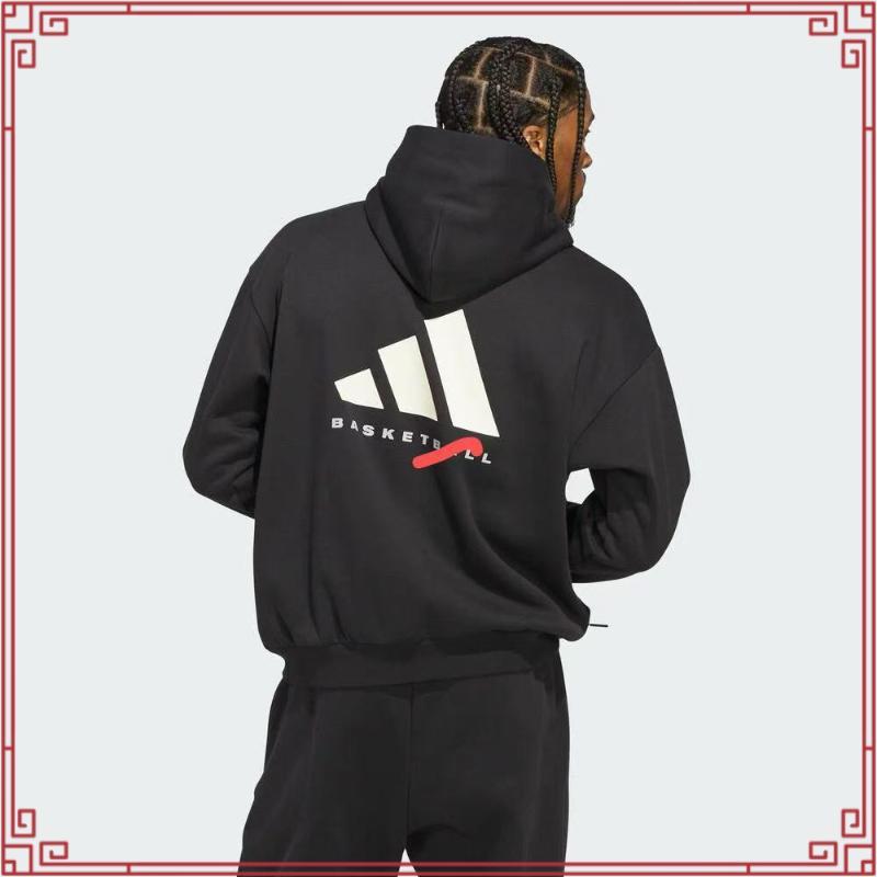 ไลฟ์สไตล์ เสื้อฮู้ดผ้าซิงเกิลเจอร์ซีย์  Big Logo ผู้ชาย สีดำ IN6183