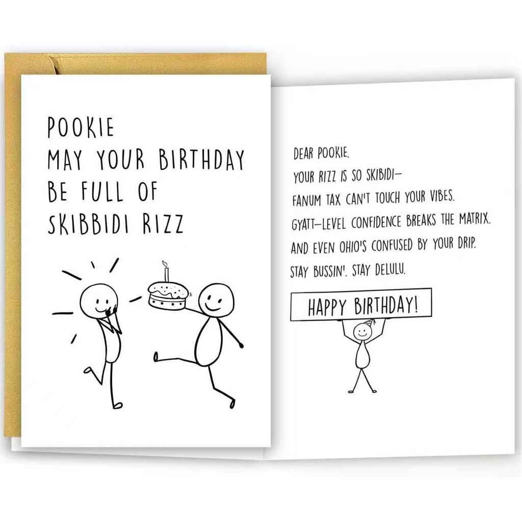 ตลก Gen Z Slang Pookie การ์ดวันเกิดสําหรับชายหญิงวัยรุ่น, อารมณ์ขัน 11th 12th 13th 14th 15th 16th 17