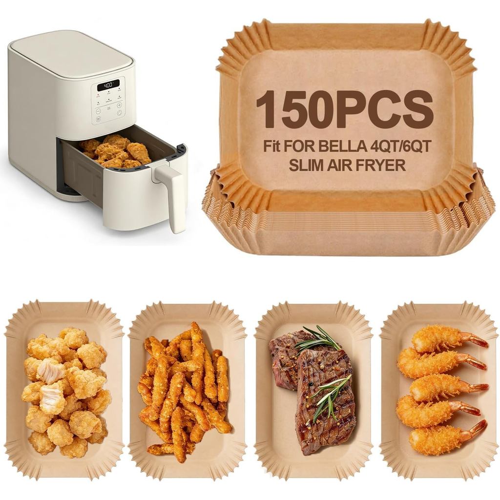 150 ชิ้น Parchment กระดาษ Air Fryer กระดาษสําหรับ bella 4Qt Slim Air Fryer, Airfryer สี่เหลี่ยมผืนผ้