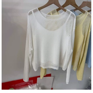ฤดูใบไม้ผลิใหม่เสื้อกันแดดอ่อนโยนของผู้หญิงสีทึบเสื้อถักแขนยาวลําลอง 260319