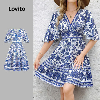 Lovito Vestido Boho Estilo Nacional Franzido Babado Primavera/verão para Mulheres L178ED592