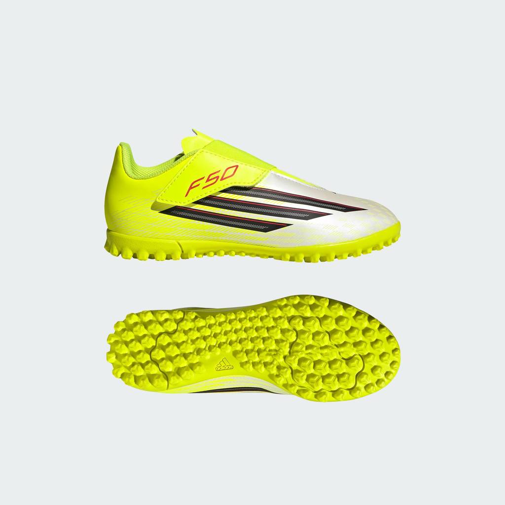adidas ฟุตบอล รองเท้าฟุตบอลสายรัดหนามเตย F50 Club Turf สำหรับเด็ก เด็ก สีเหลือง JS1487