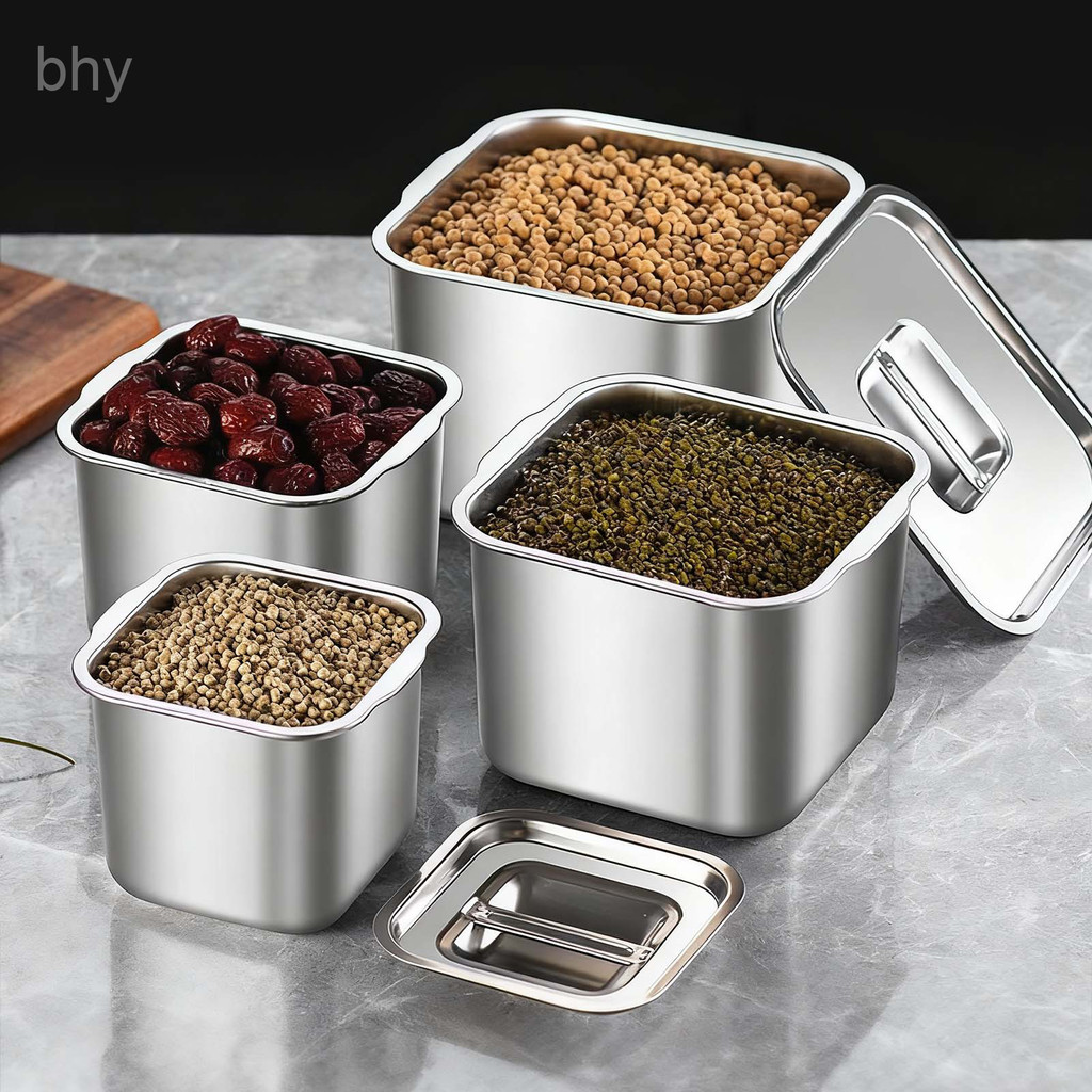 [BHY]LagunaStainless Steel Kitchen Oil Storage Containers Square Airtight ฝาปิดขวดเครื่องเทศพร้อมฝาป